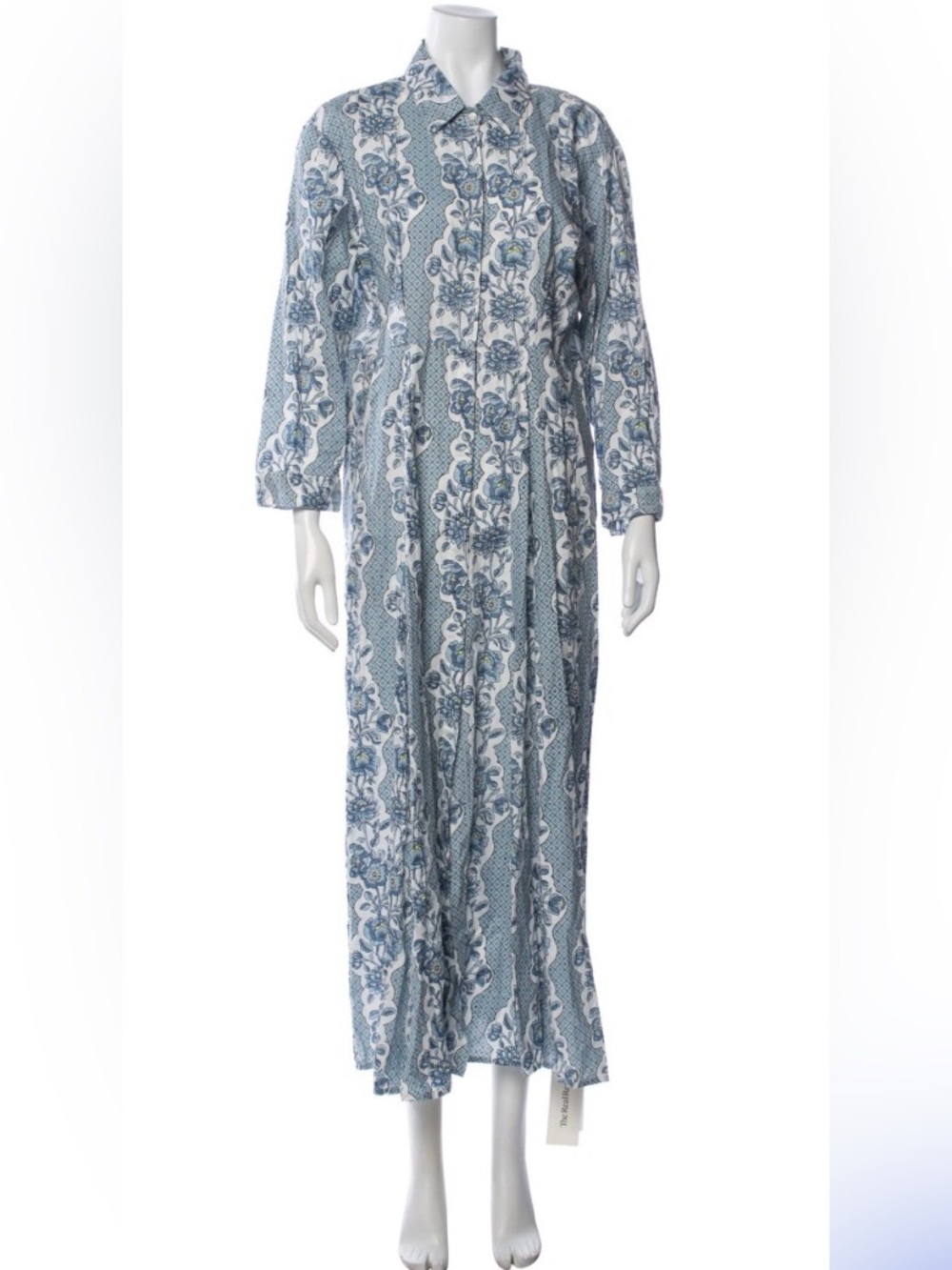 Printed Blue Maxi Shirt Dress